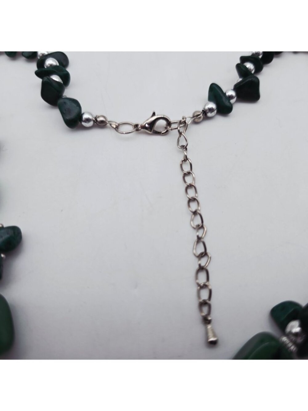 Aventurine Stone Necklace Green Beaded Silver Tone Chain Jewelry 18-20" - Picture 5 of 5